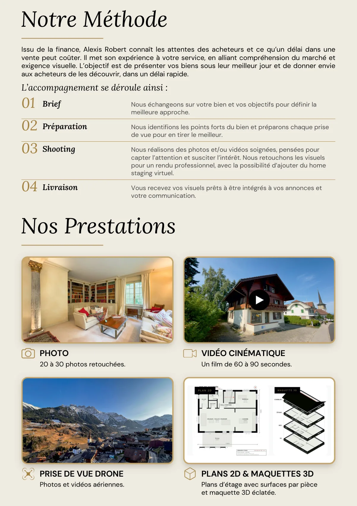 Brochure Memaura Studio 2026, page 2 : Notre méthode en 4 étapes et nos prestations